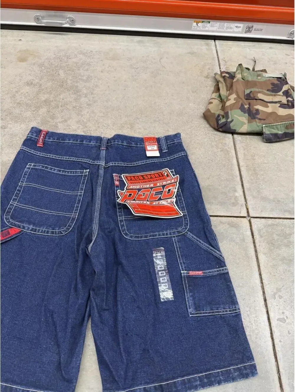 vintage paco sport dark blue relaxed baggy fit carpenter jean shorts jorts 40